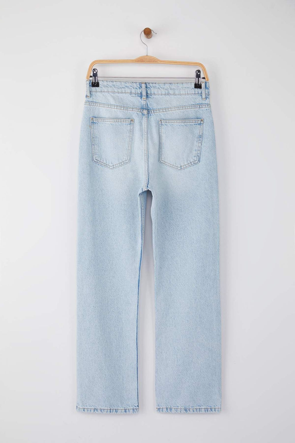 Ac?k Mavi Yuksek Bel Boru Paca Straight Duz Kesim Jeans TWOAW26JE00060 - Trendyolmilla фото 6