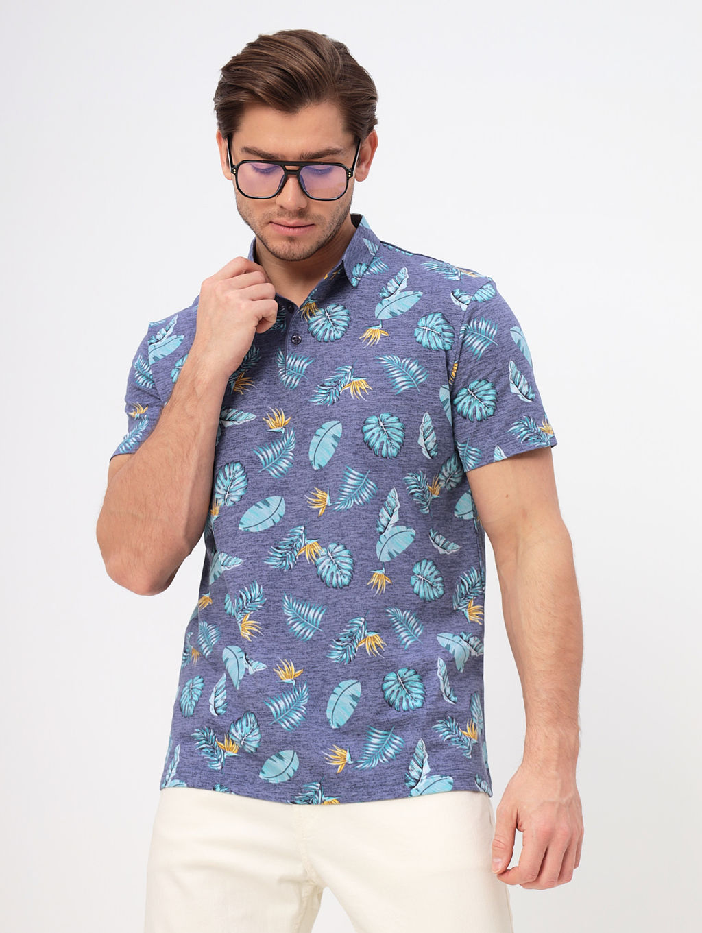 Джемпер мужской с воротником поло короткий рукав GREG G144-KP1246T-UT15 (голубой лист)  фото 6