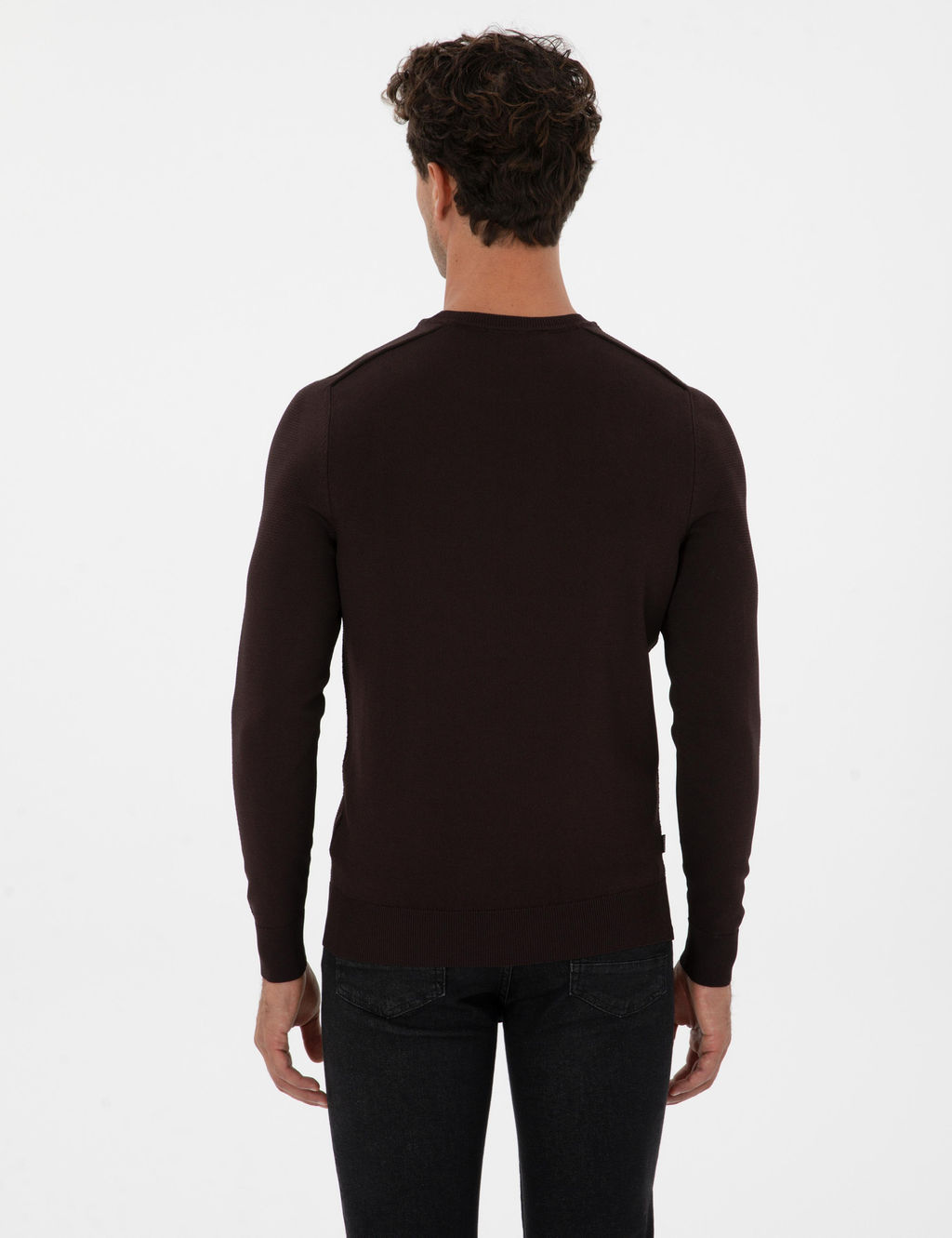 Koyu Kahverengi Slim Fit Bisiklet Yaka Triko Kazak