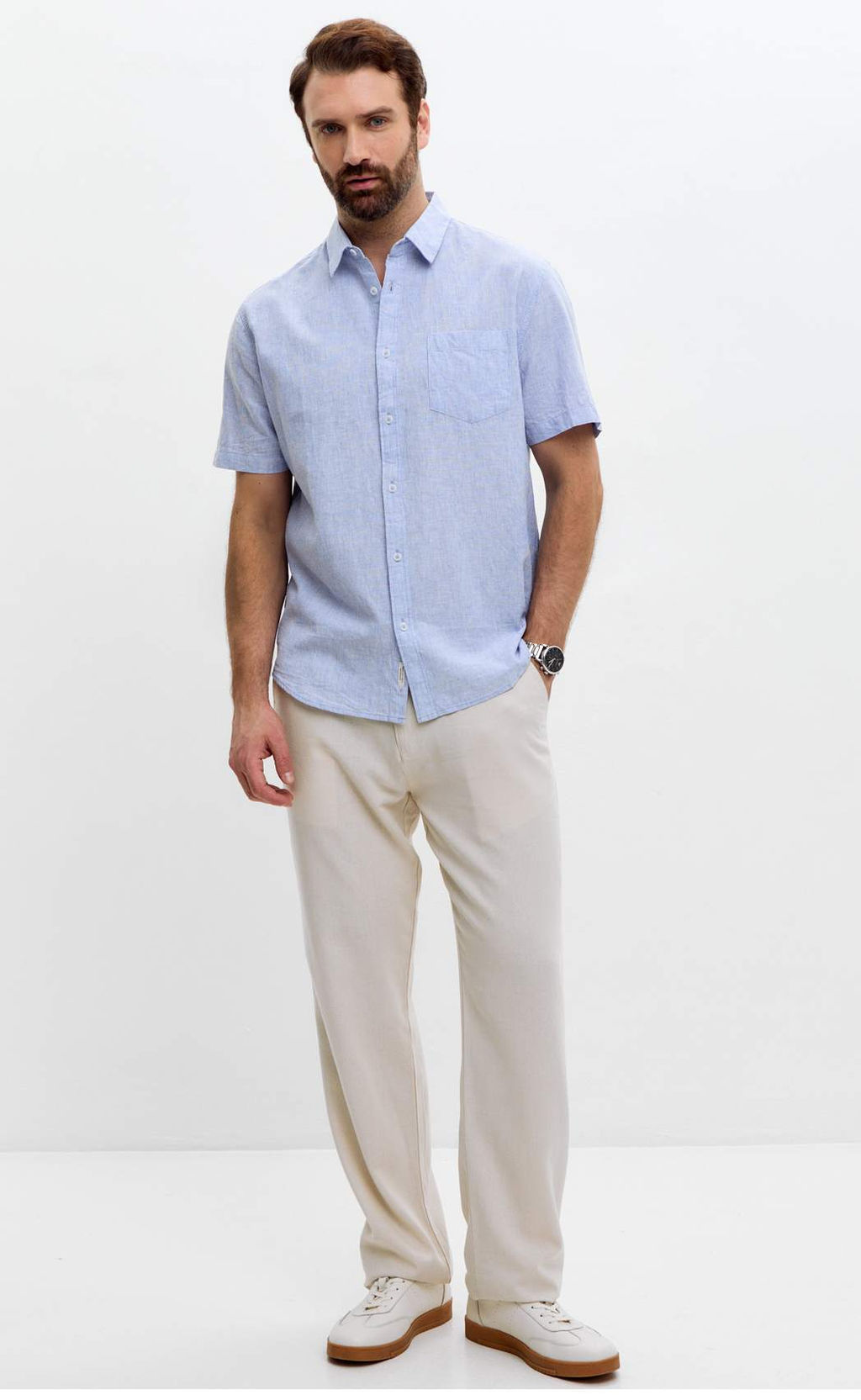 Рубашка к/р лен F111-0450 l.blue stripes - Fine joyce фото 7