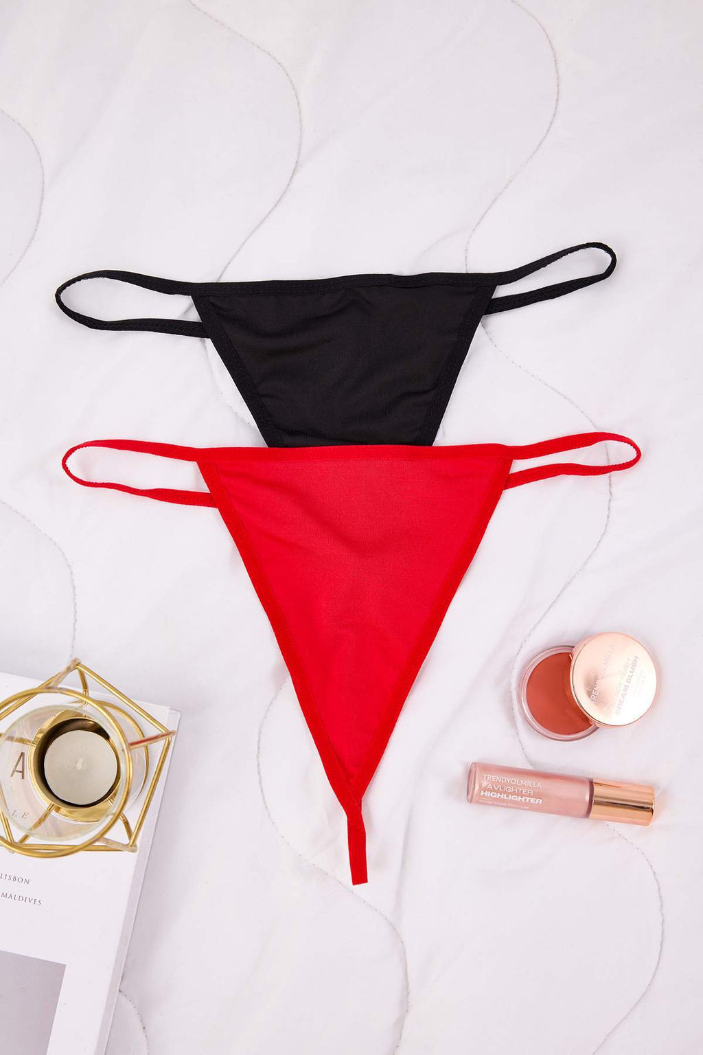 Siyah-K?rm?z? 2li Micro Duz String Kulot THMAW26KU00055 - Trendyolmilla фото 2