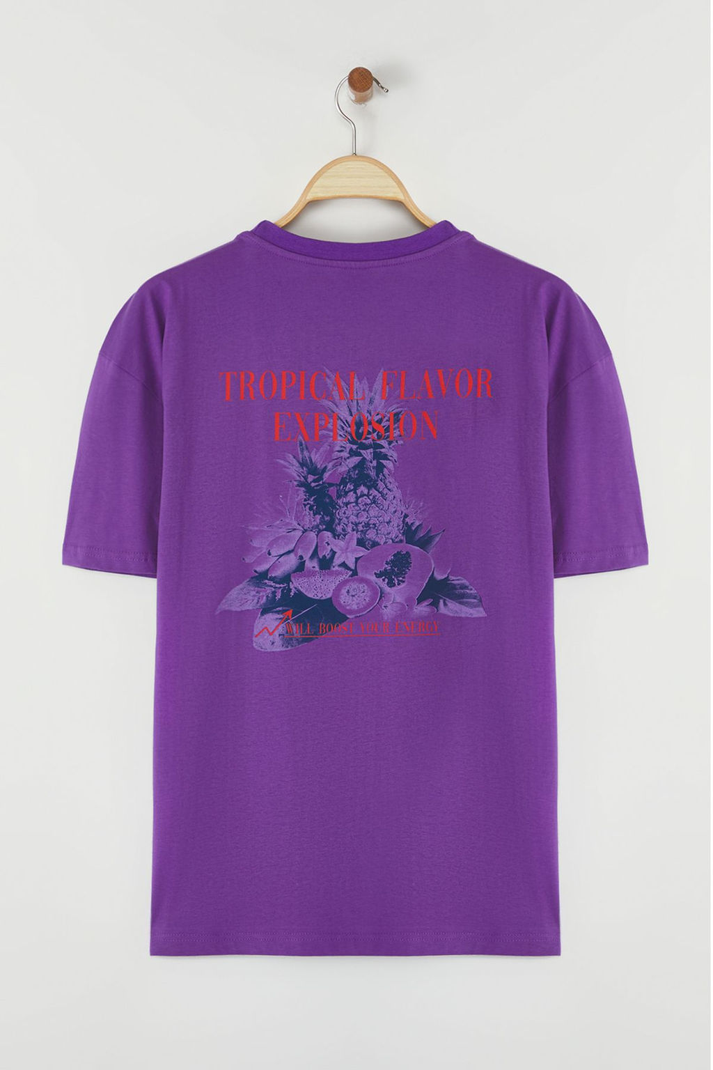 TRENDYOL MAN Gri Oversize/Genis Kesim Meyve S?rt Bask?l? %100 Pamuk T-Shirt TMNSS25TS00052