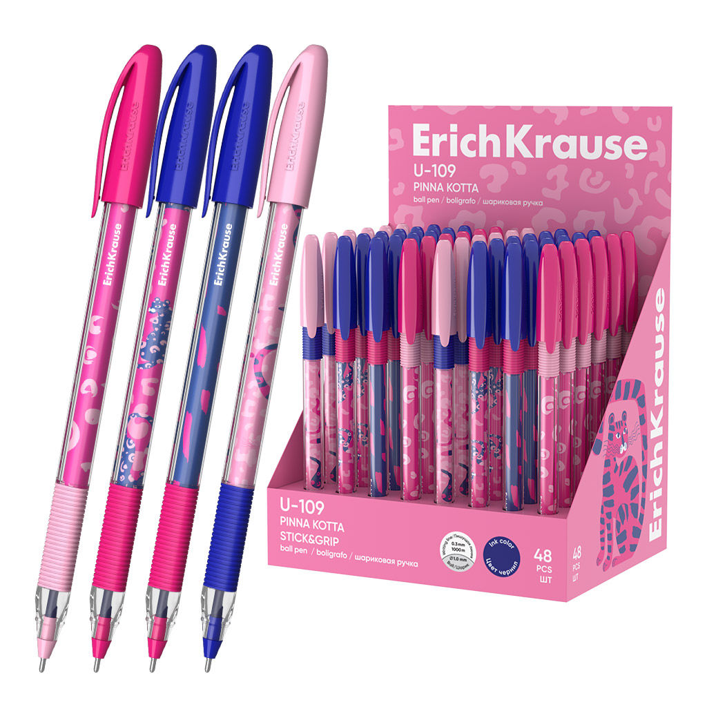 Цена за 48 шт. Ручка шариковая ErichKrause U-109 Stick&Grip Pinna Kotta 1.0, Ultra Glide Technology, цвет чернил синий (в коробке-дисплее по 48 шт.)