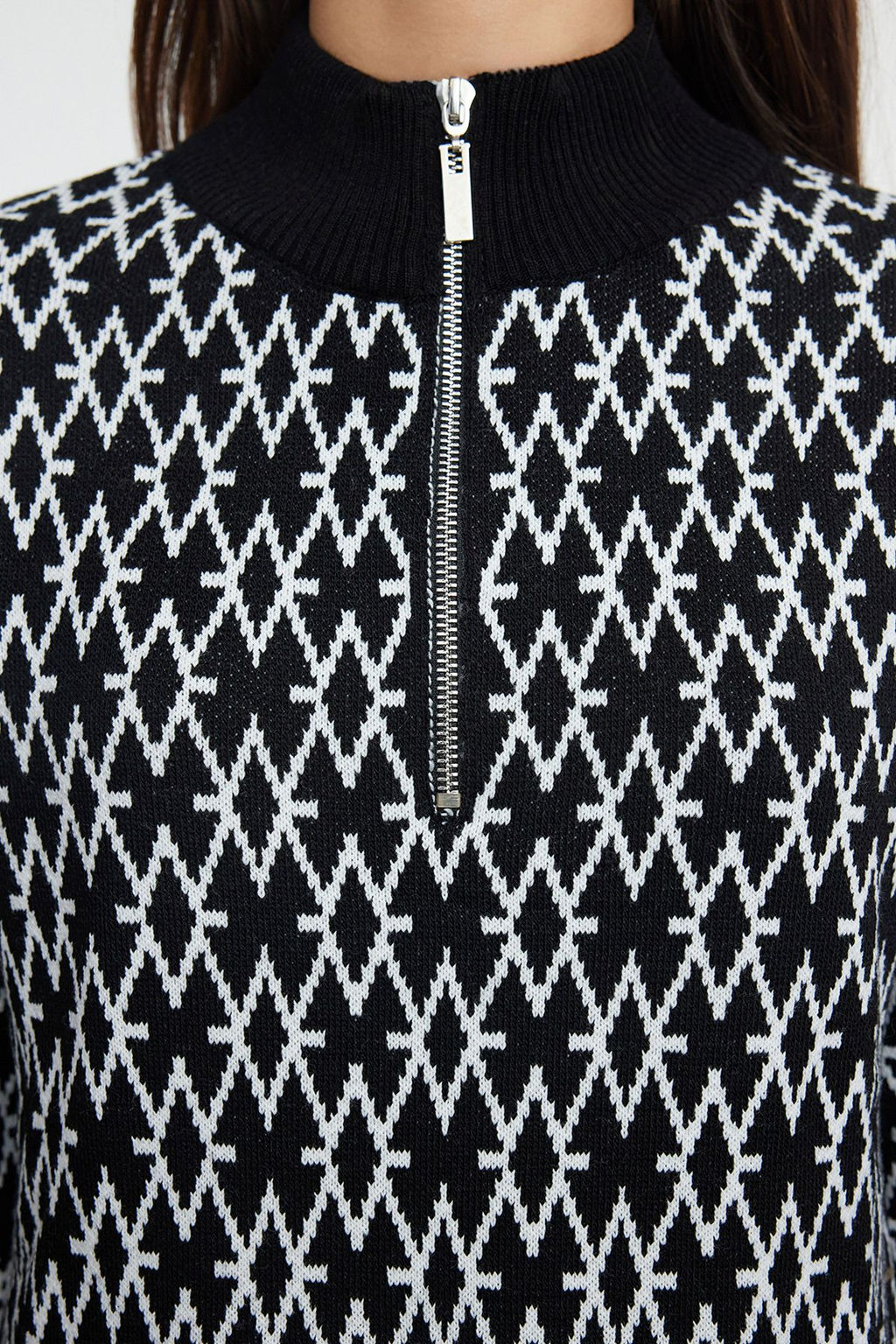 Trendyolmilla Siyah Mini Triko Geometrik Desenli Elbise TWOAW25EL00008 фото 4