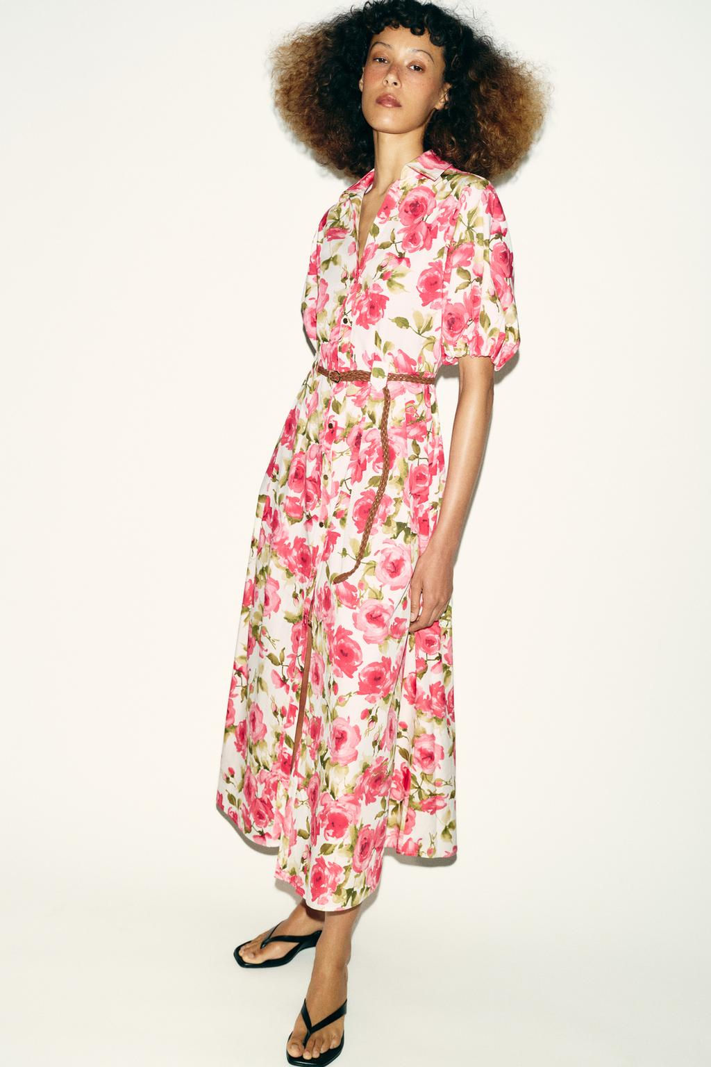 FLORAL PRINT MIDI DRESS WITH BELT