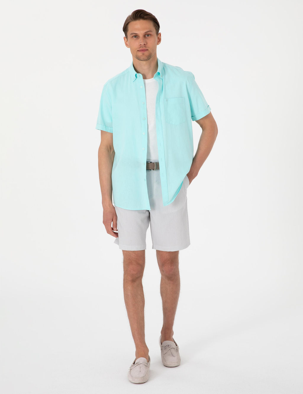 Gri Slim Fit Gofre Dokuma _ort