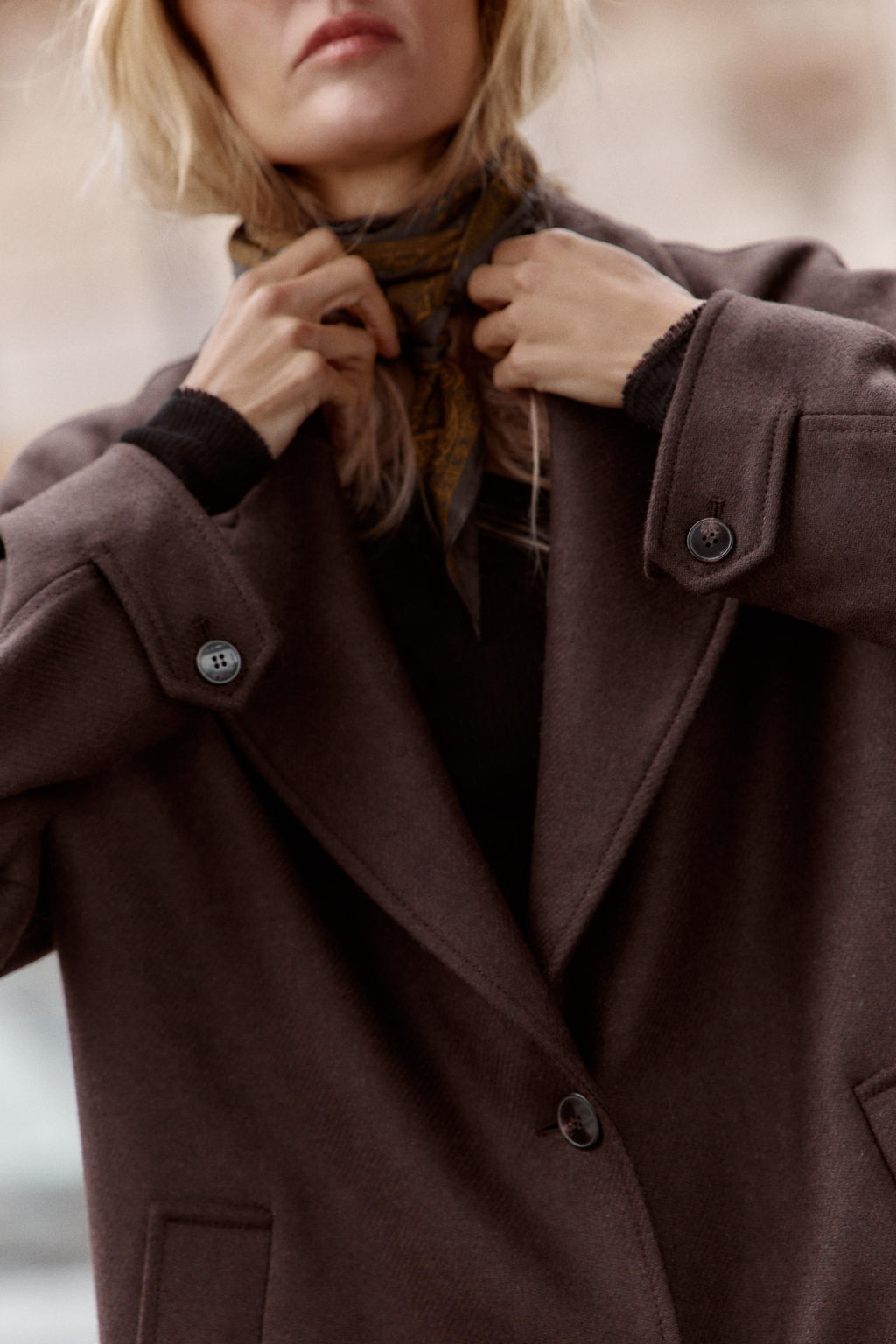 COAT WITH COMBINED LEATHER EFFECT COLLAR - Zara фото 7