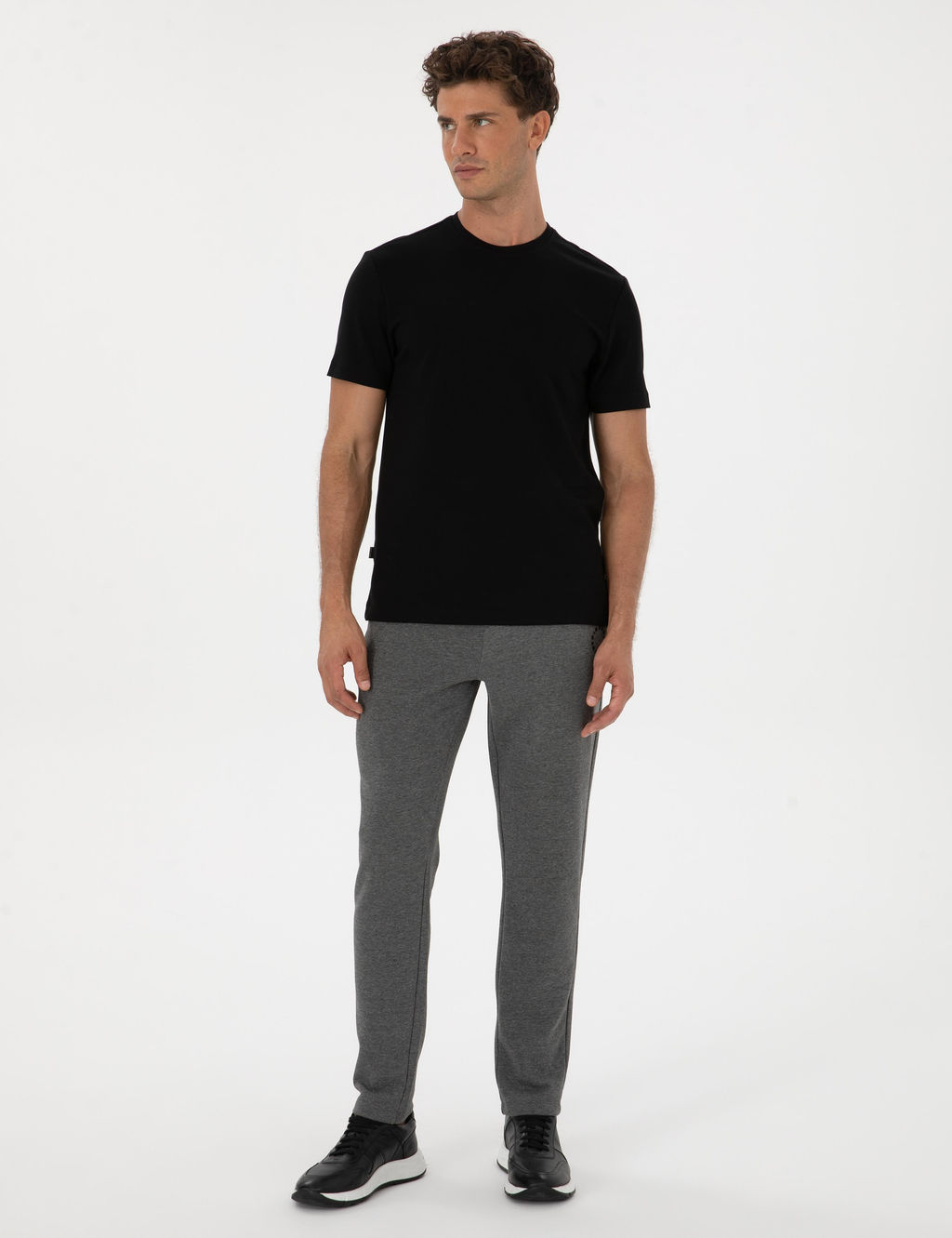 Siyah Regular Fit Kal_n Dokulu Bisiklet Yaka Basic Ti__rt - Pierre cardin фото 4