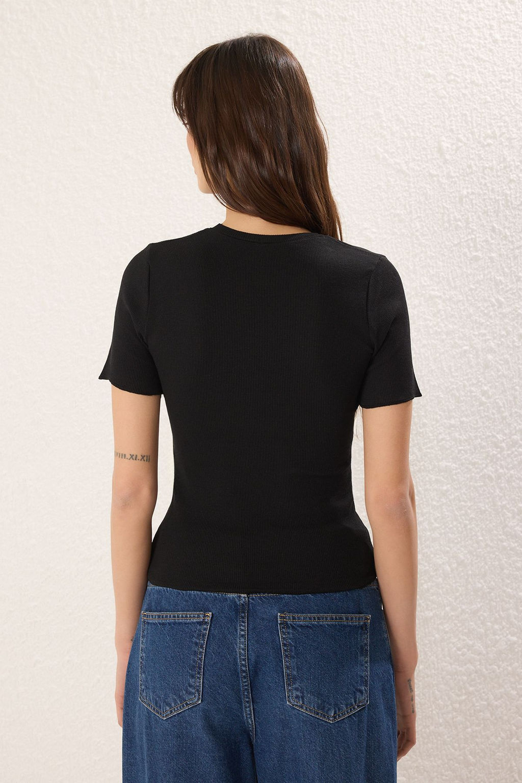 Trendyolmilla Siyah-Antrasit-Ekru 3lu Paket Fitilli Esnek Orme Bluz TWOSS25BZ00441