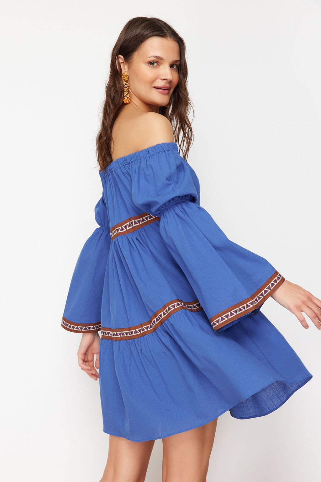 Saks Mini Dokuma F?rf?rl? Plaj Elbisesi TBESS24EL00090 - Trendyolmilla фото 3