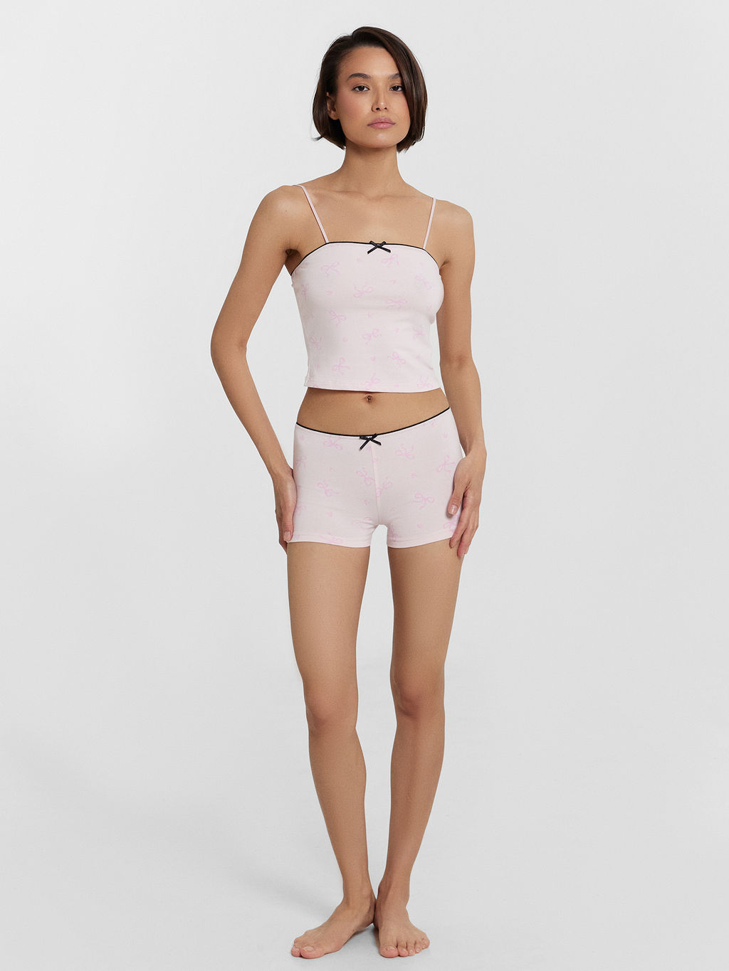 Комплект домашний женский розовый с бантиками