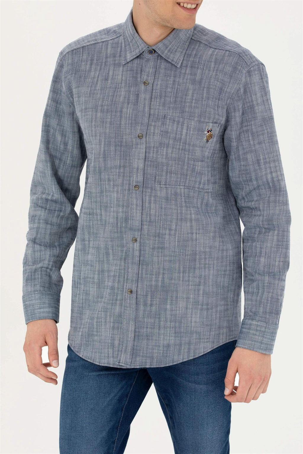 Мужская темно-синяя рубашка с длинным рукавом - U.s. polo assn фото 6