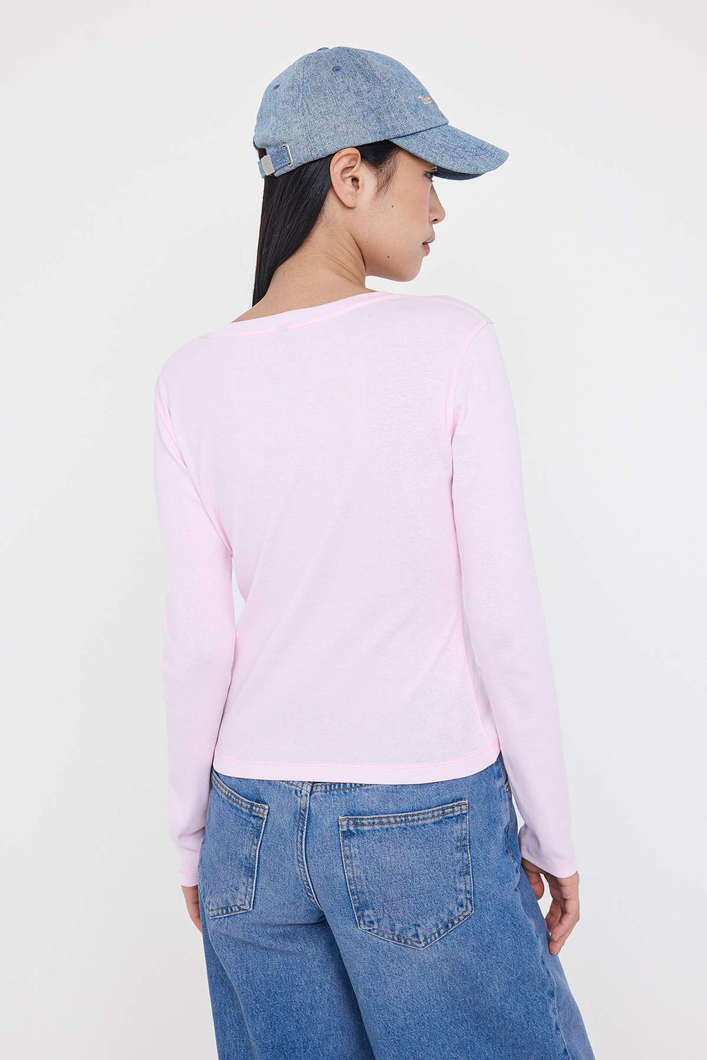 Ac?k Pembe Bask?l? Fitted/Vucuda Oturan Orme Bluz TWOAW25BZ00126