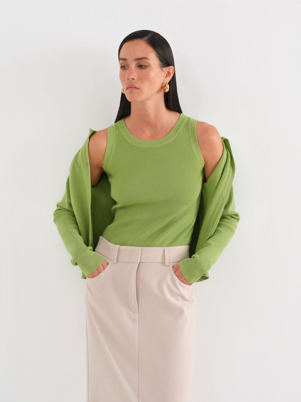 Conso/KCL 230623 - pale green Кардиган + Топ женский  фото 3