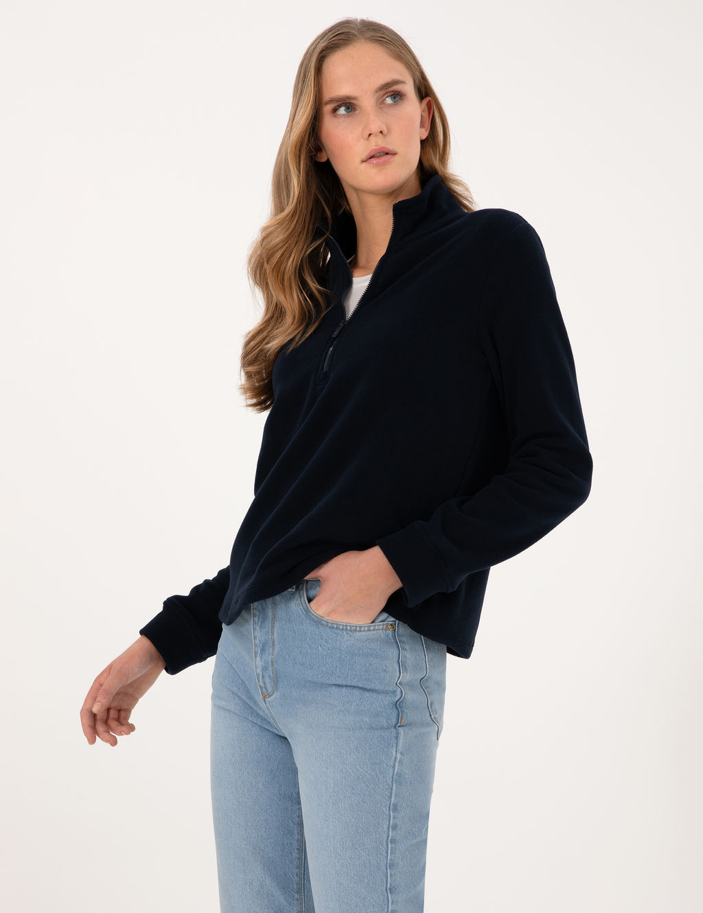 Lacivert Comfort Fit Fermuarl_ Polar Sweatshirt
