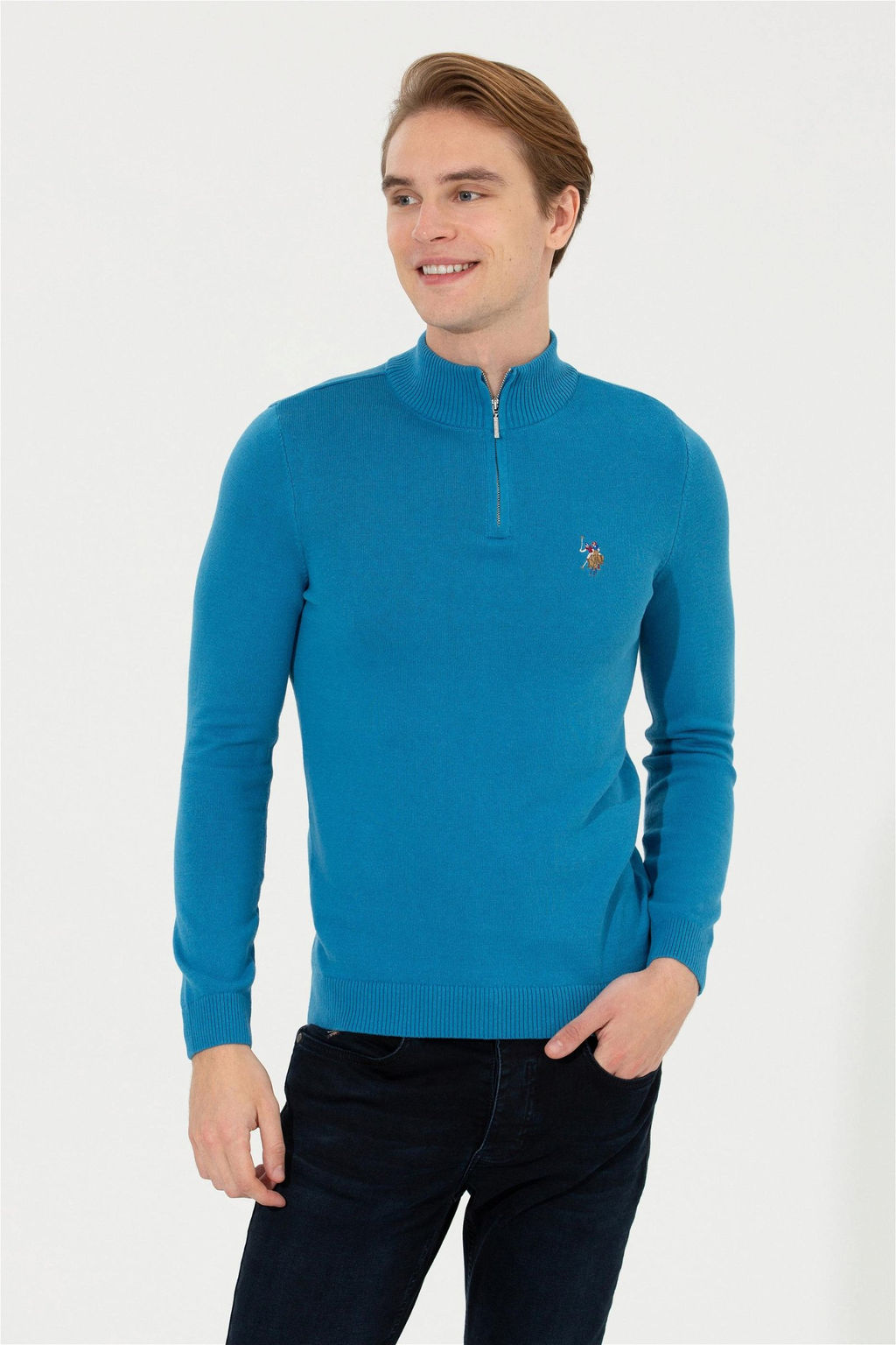 Мужской кобальтовый трикотажный свитер - U.s. polo assn фото 9