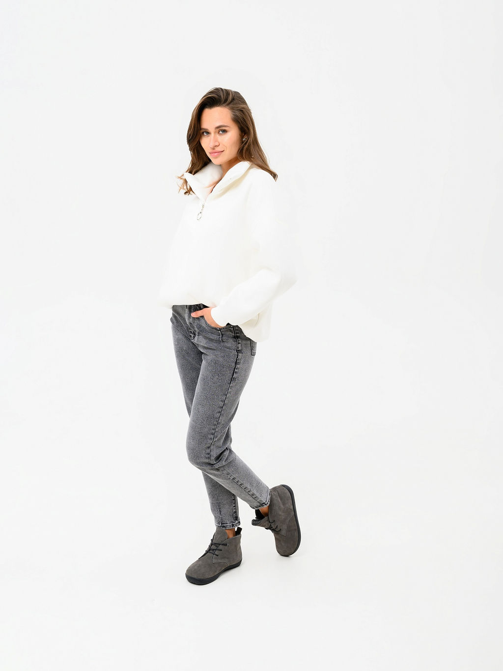 Босоногие ботинки 208.NATAbl.Серый замок замша/шерсть