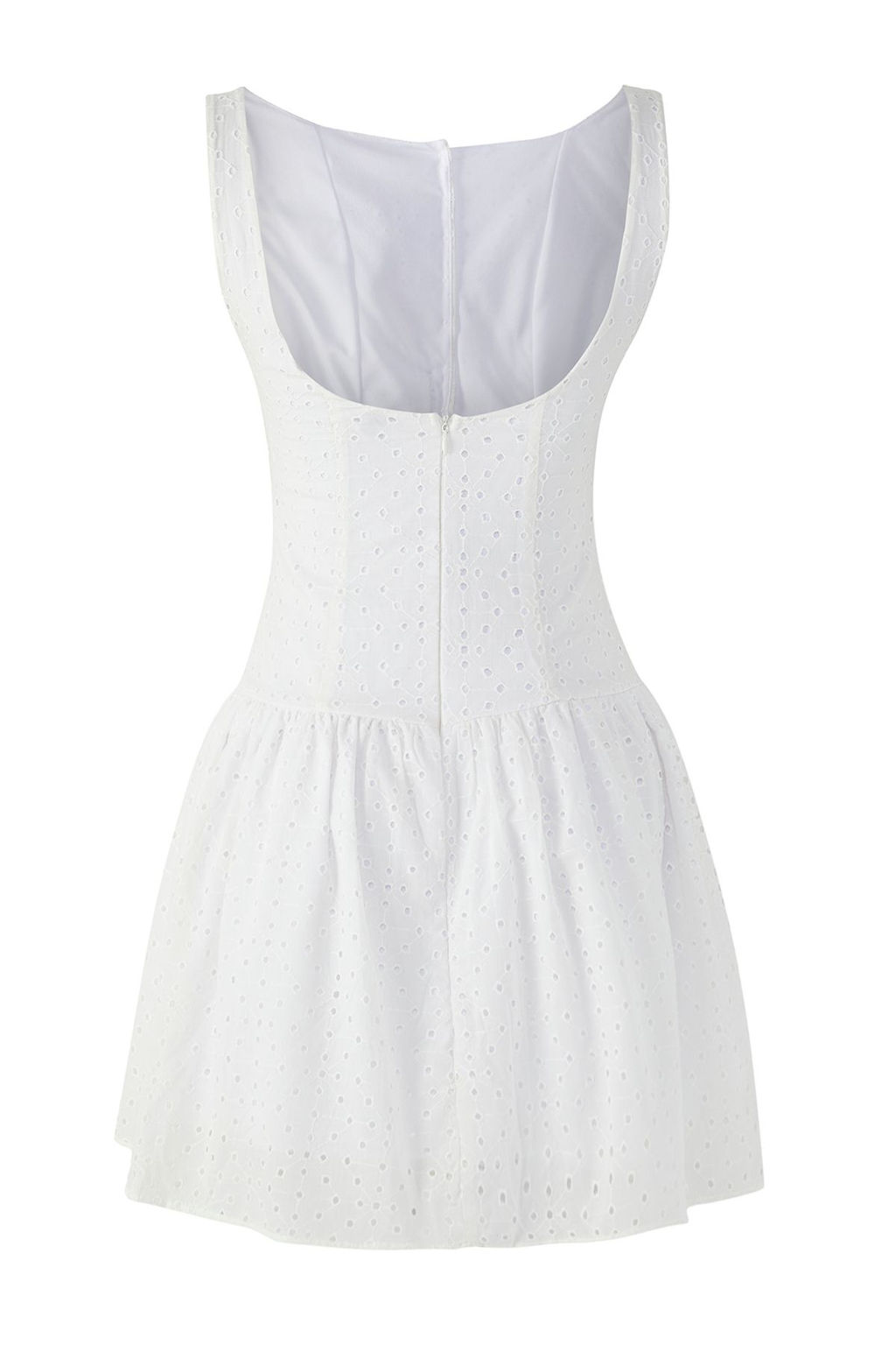 TRENDYOLMILLA Limited Edition Beyaz Etegi Belden Ac?lan Dugme Detayl? Brode Mini Dokuma Elbise TWOSS25EL00521 фото 4