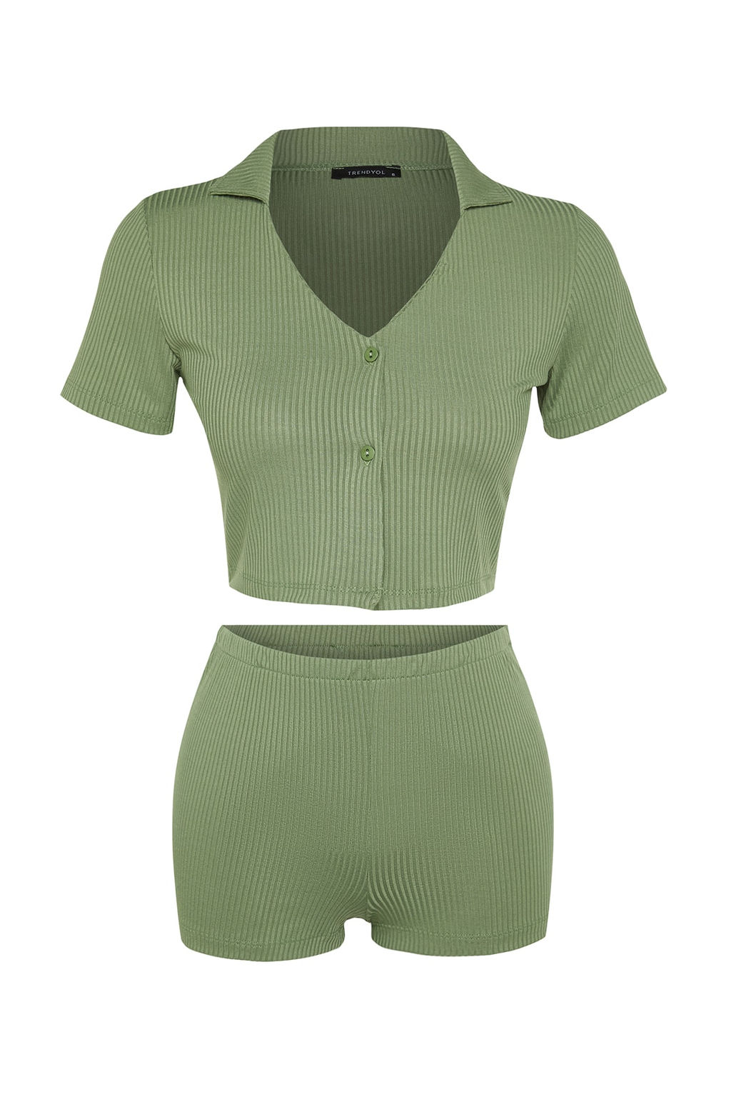 Trendyolmilla Lila Fitilli Crop Sortlu Orme Pijama Tak?m? THMSS22PT0308