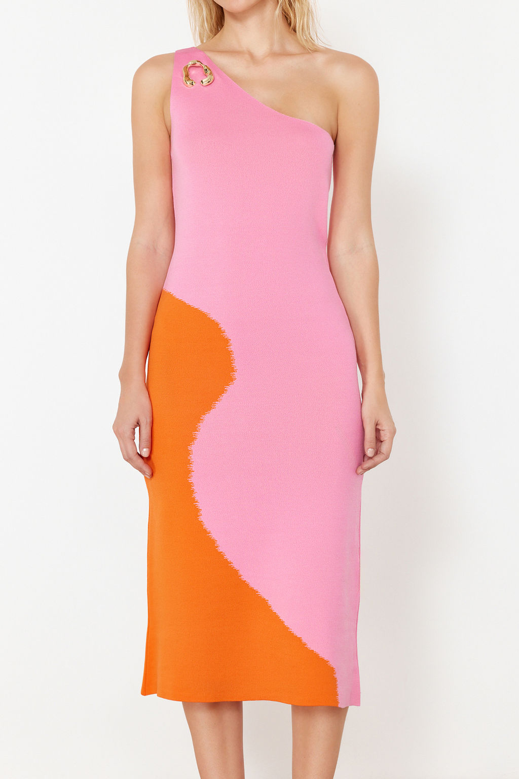 Pembe Renk Bloklu Tek Omuz Triko Elbise TWOSS24EL00462 - Trendyolmilla фото 5