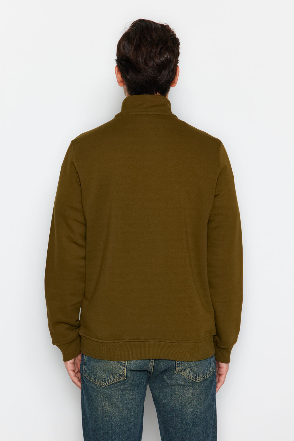 Yesil Regular/Normal Kesim Dik Yaka Fermuarl? Pamuklu Basic Ici Polarl? Sweatshirt TMNAW24SW00041