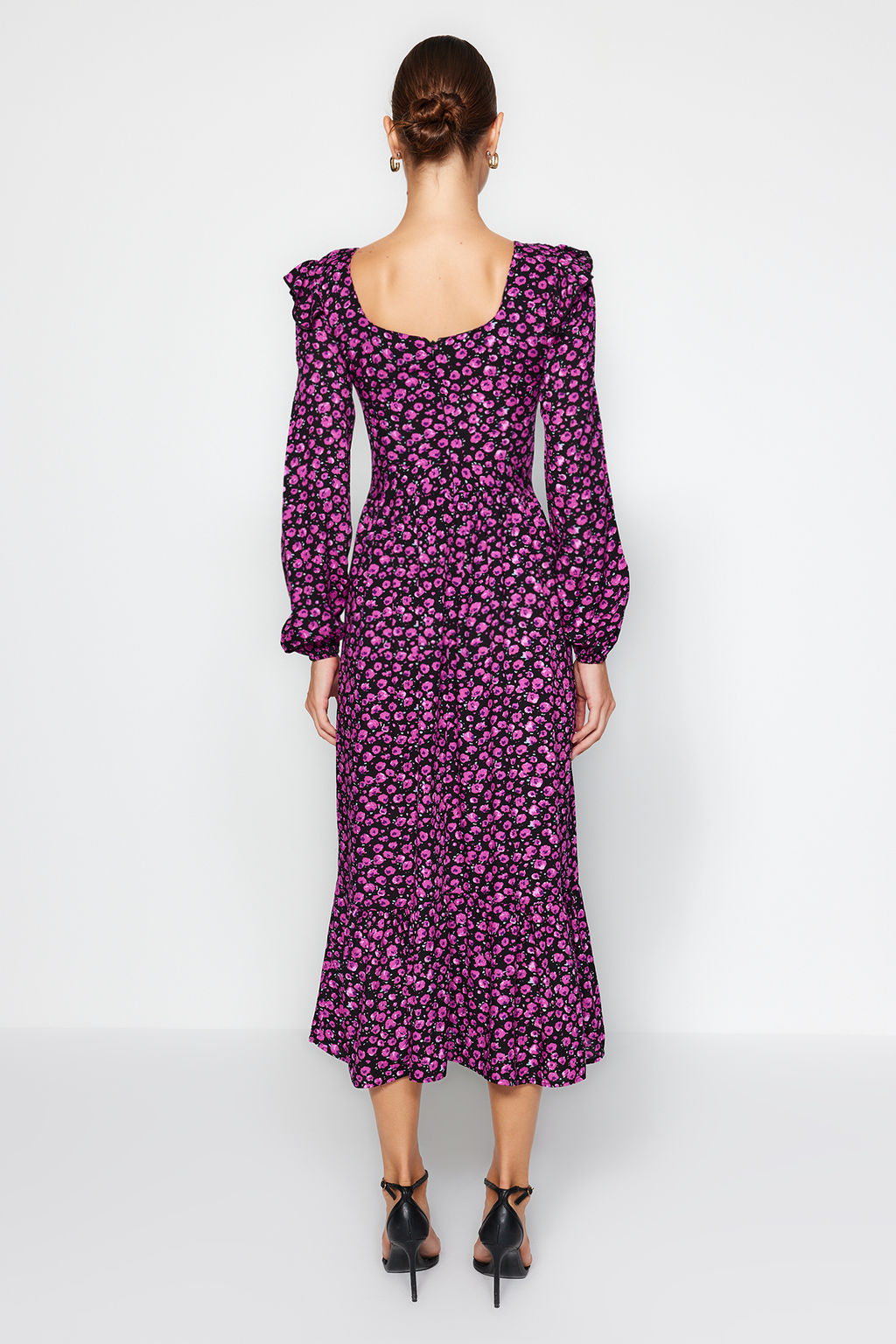 TRENDYOLMILLA Kahverengi Cicekli A Kesim F?rf?rl? %100 Viskon Dokuma Elbise TWOAW24EL00755  фото 6