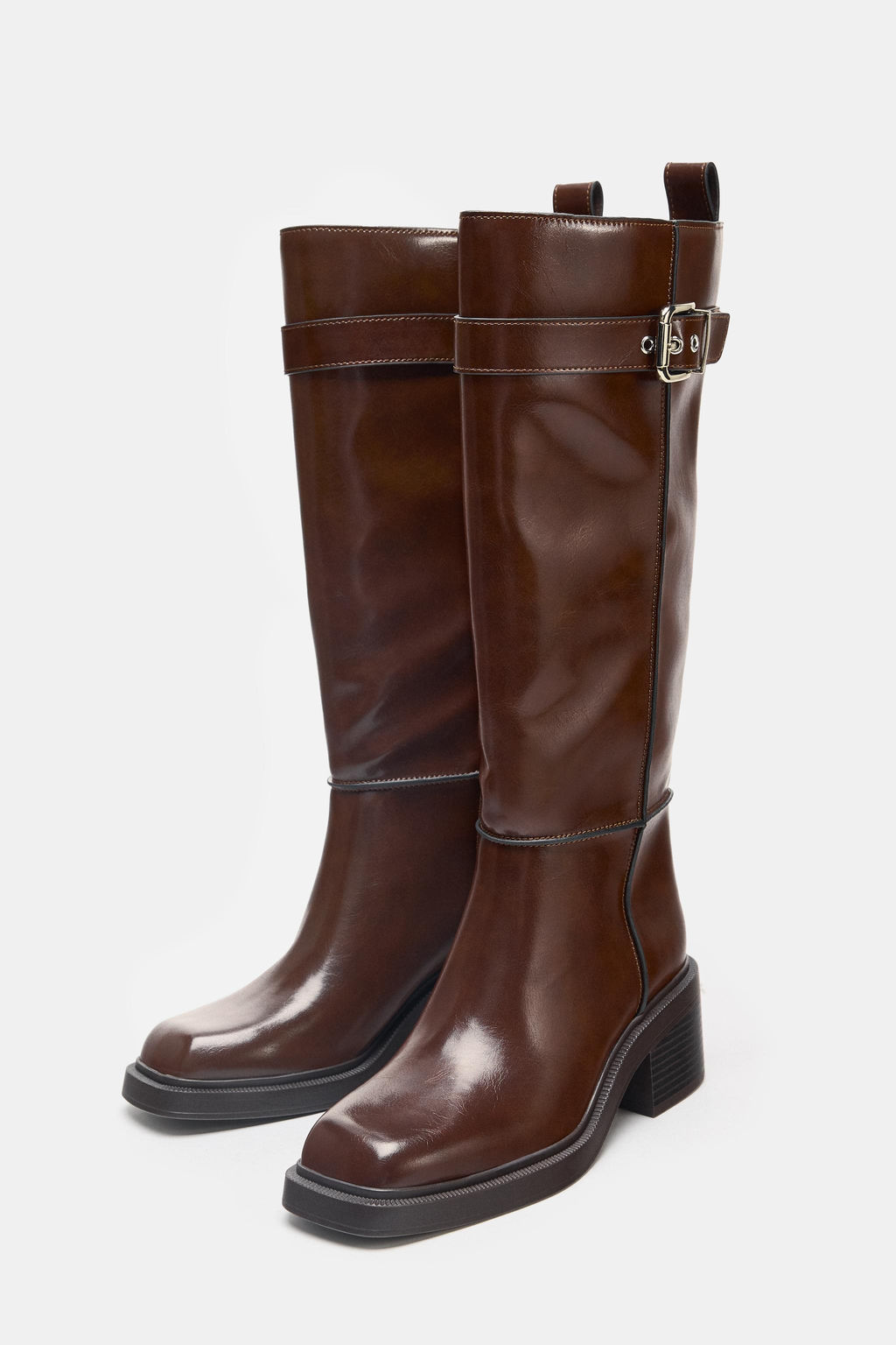 CONTRAST TOPSTITCH KNEE-HIGH BOOTS - Zara фото 8