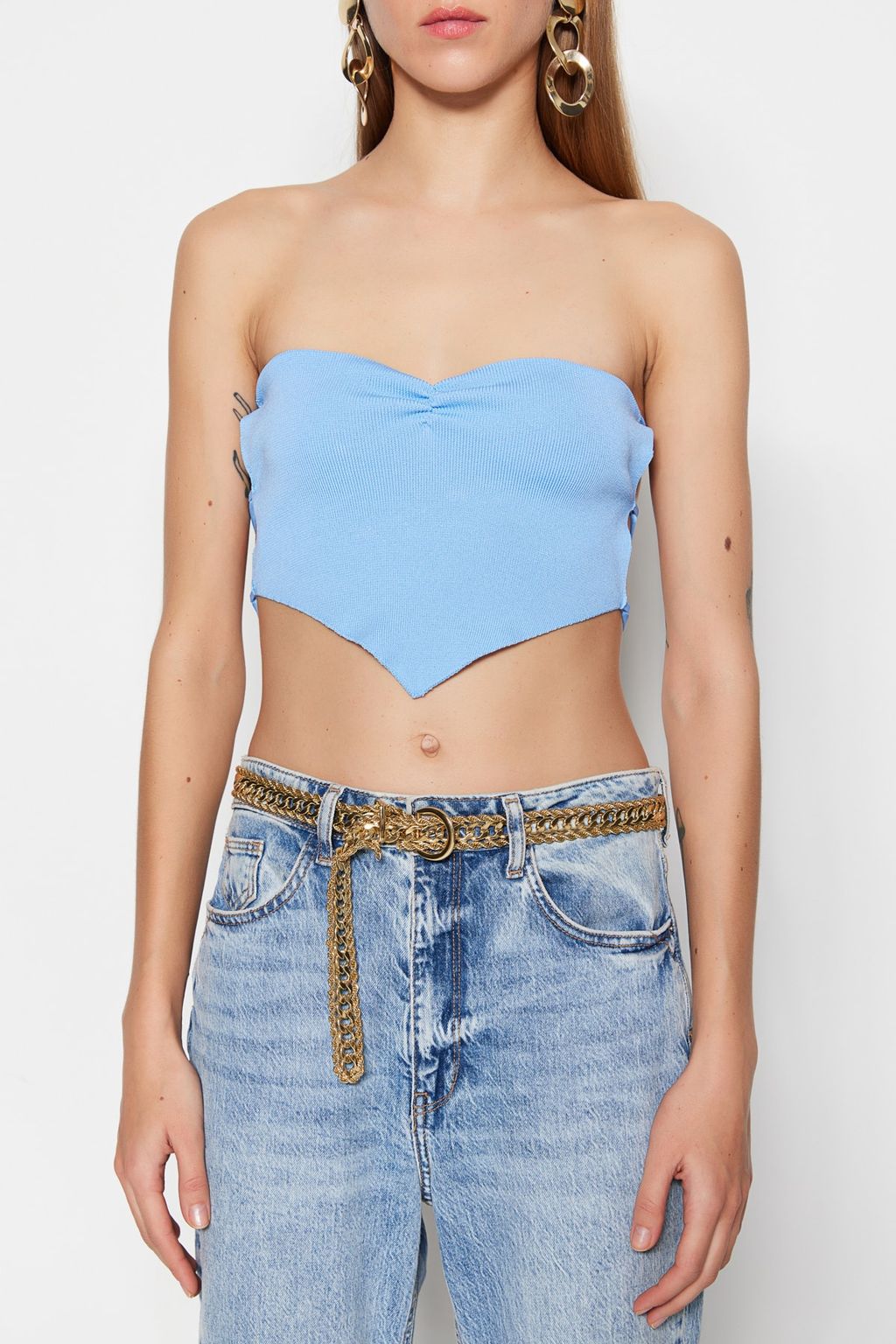 Ac?k Mavi Crop Triko Biyeli Bluz TPRSS23BZ00066 - Trendyolmilla фото 5