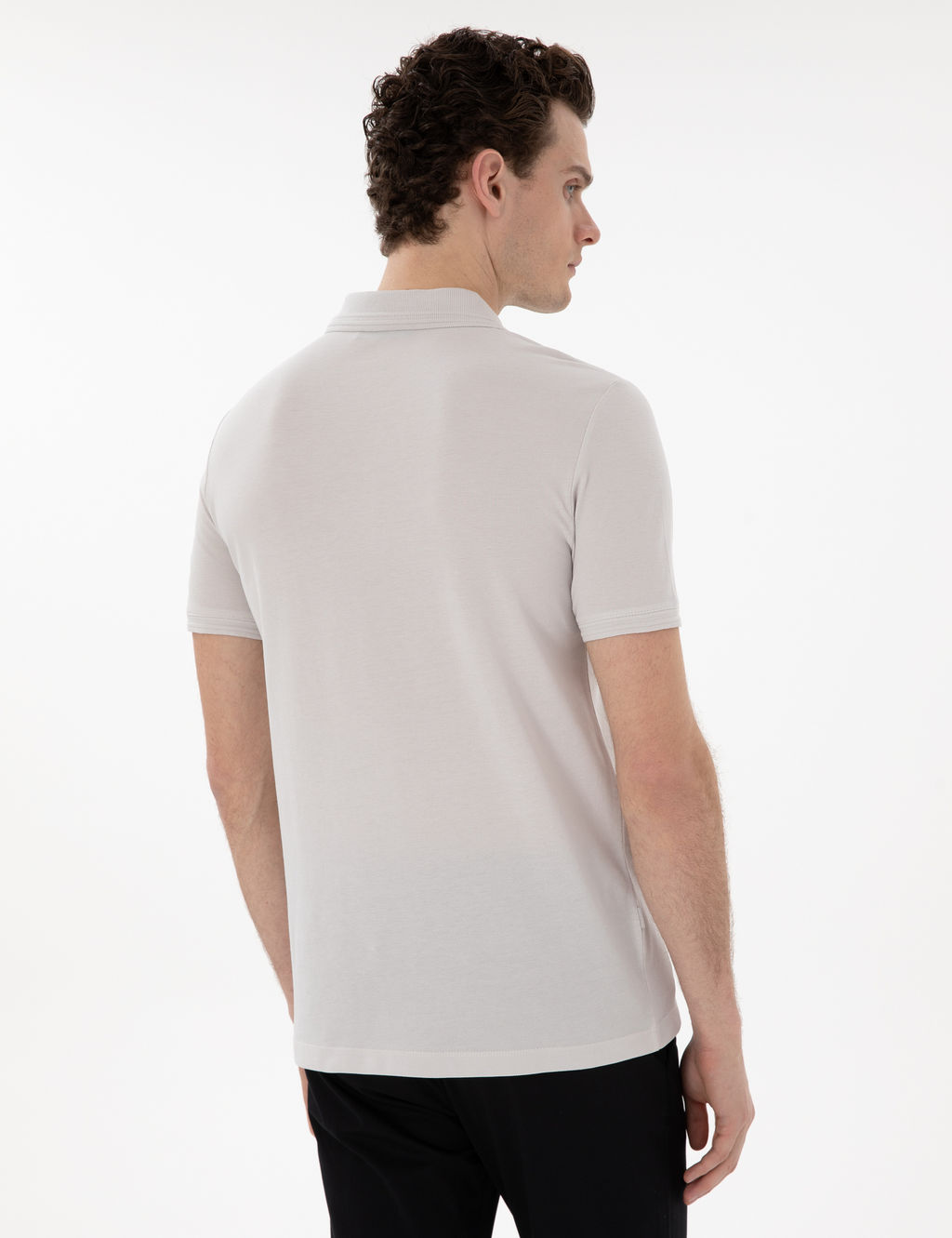 A__k Gri Slim Fit %100 Pamuk Polo Yaka Basic Ti__rt