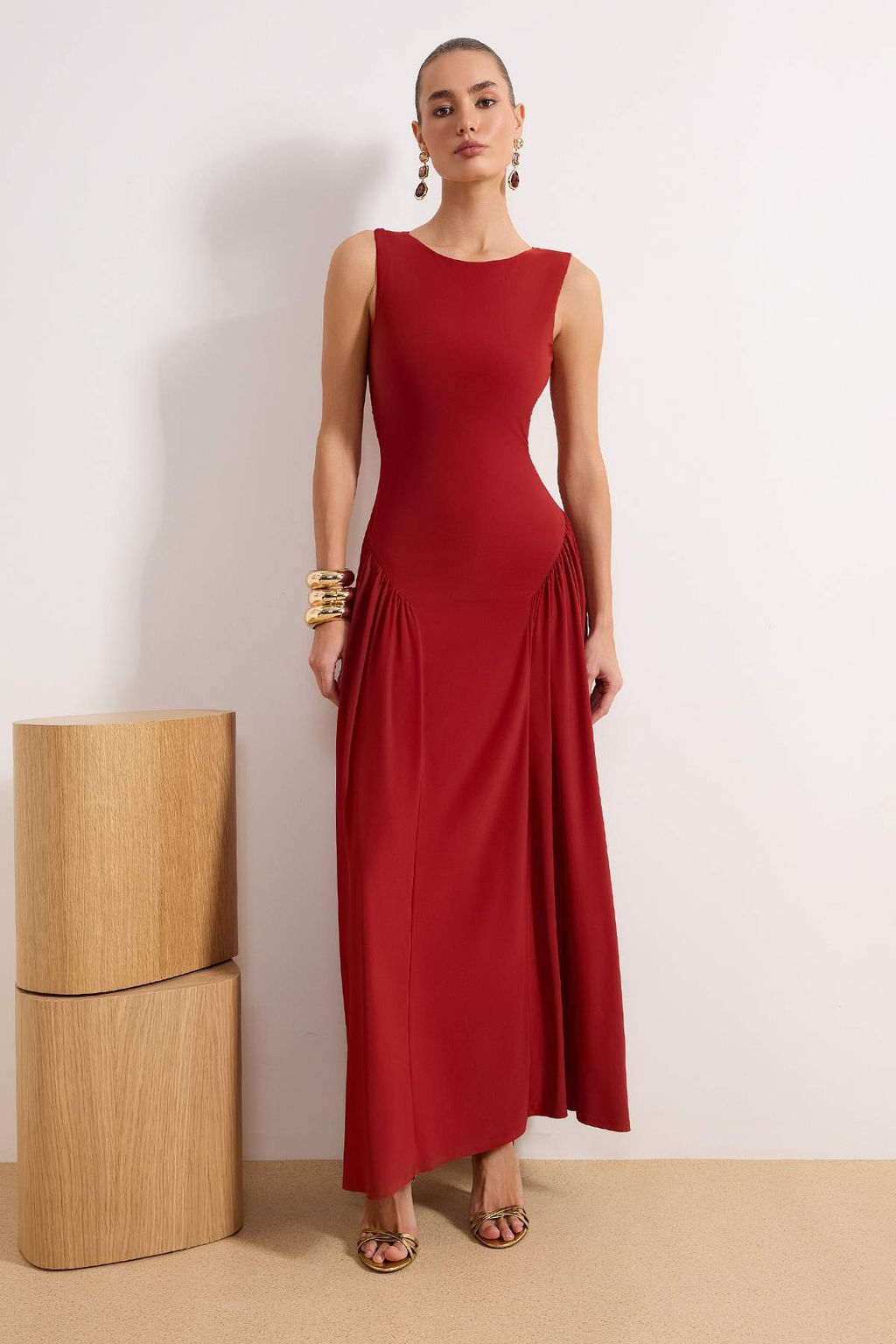 Kiremit S?rt Detayl? Orme Maxi Abiye & Mezuniyet Elbisesi TPRSS26AE00030
