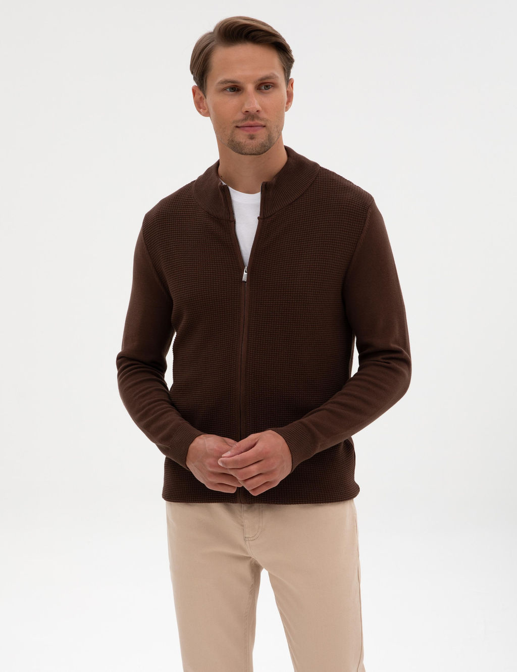 Kahverengi Slim Fit Fermuarl_ Triko H_rka