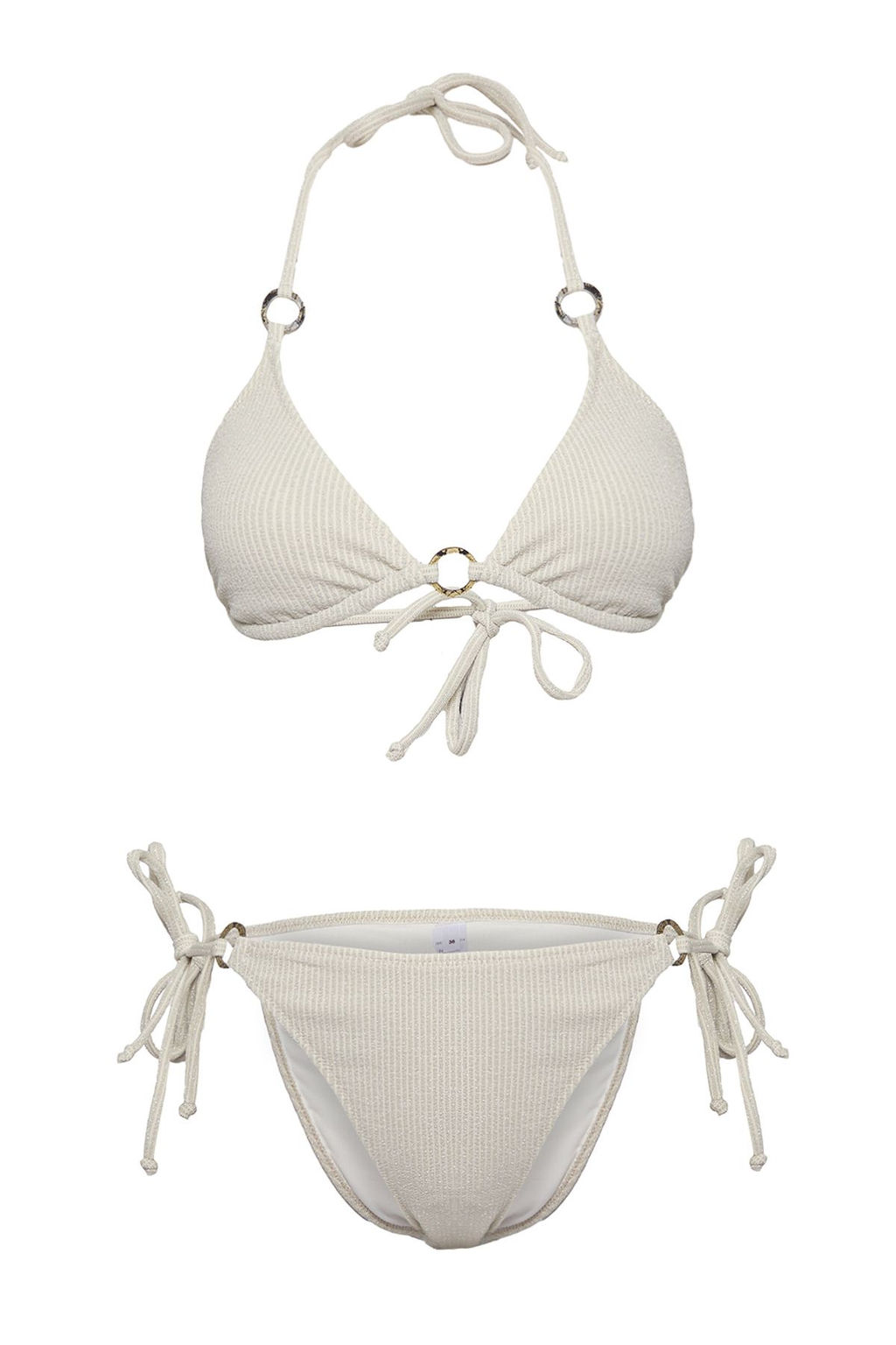 TRENDYOLMILLA Bej Ucgen Aksesuarl? Simli Dokulu Regular Bikini Tak?m? TBESS25BT00014  фото 9