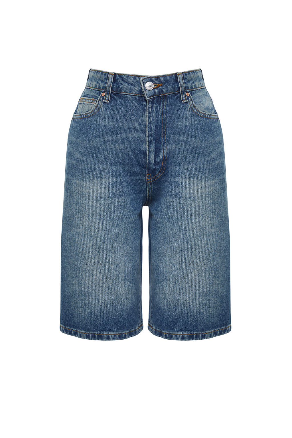 TRENDYOLMILLA Mavi Yuksek Bel Denim Bermuda TWOSS24SR00007  фото 14