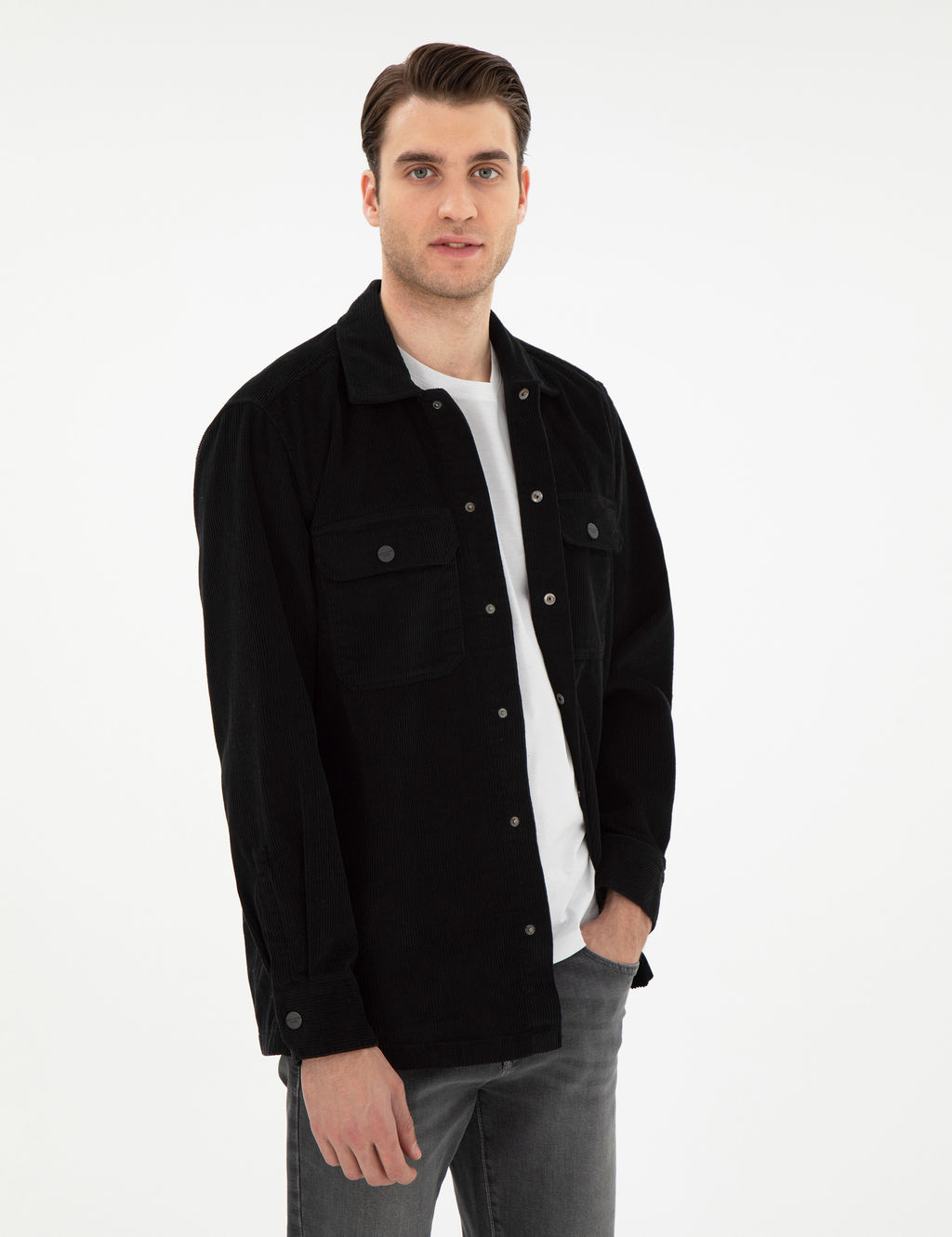 Siyah Klasik Yaka _ift Cepli Oversize G_mlek Ceket