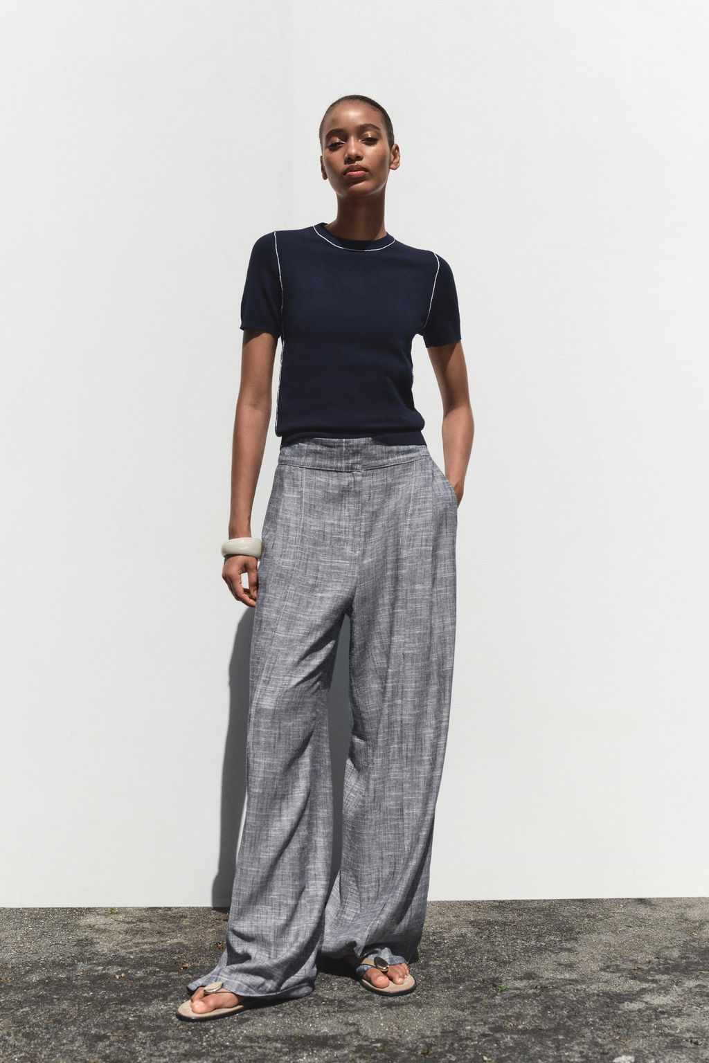 SHORT SLEEVE KNIT TOP WITH PIPING - Zara фото 39