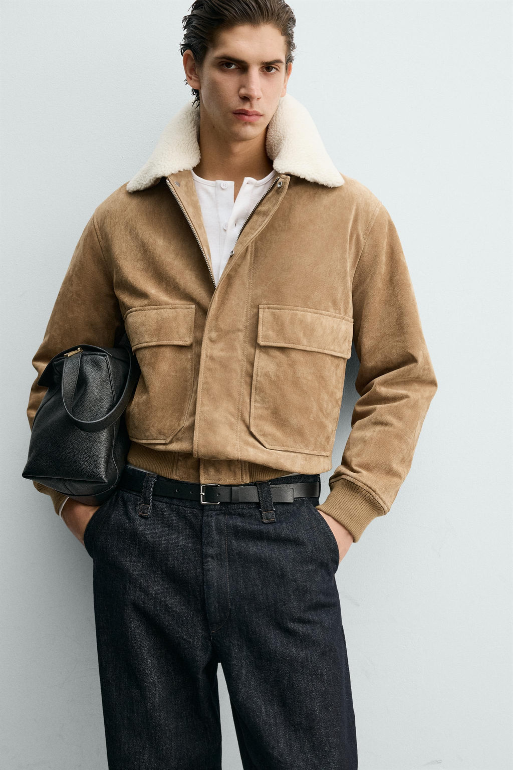 LEATHER AND SUEDE JACKET WITH FAUX SHEARLING - Zara фото 5