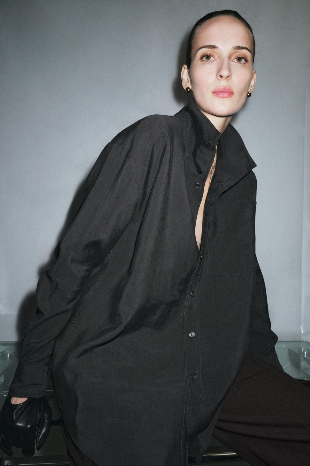CAMISA FLUIDA OVERSIZE ZW COLLECTION / Gris antracita