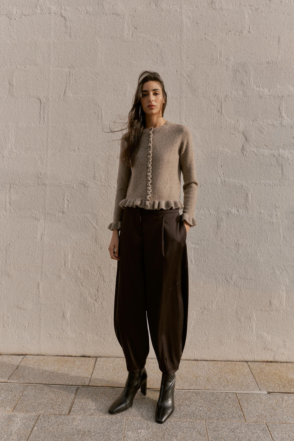 KNIT CARDIGAN WITH RUFFLE TRIMS