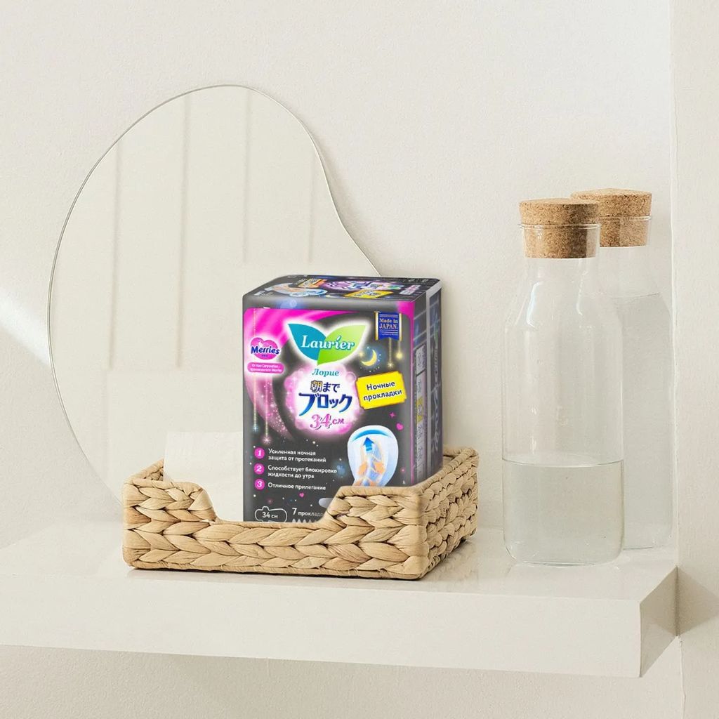 Женские ночные гигиенические прокладки с крылышками 34 см 7 шт / Laurier Super Absorbent  фото 7