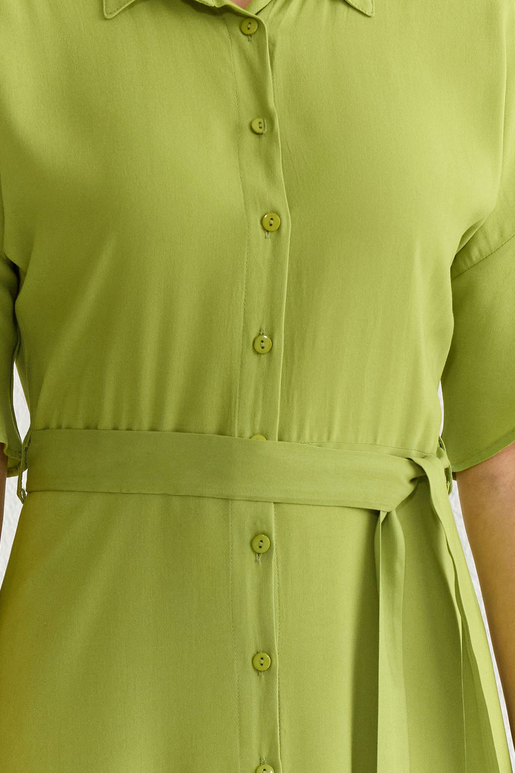 Yag Yesil Puantiyeli Kusakl? Midi Dokuma Elbise TWOSS19EL0094