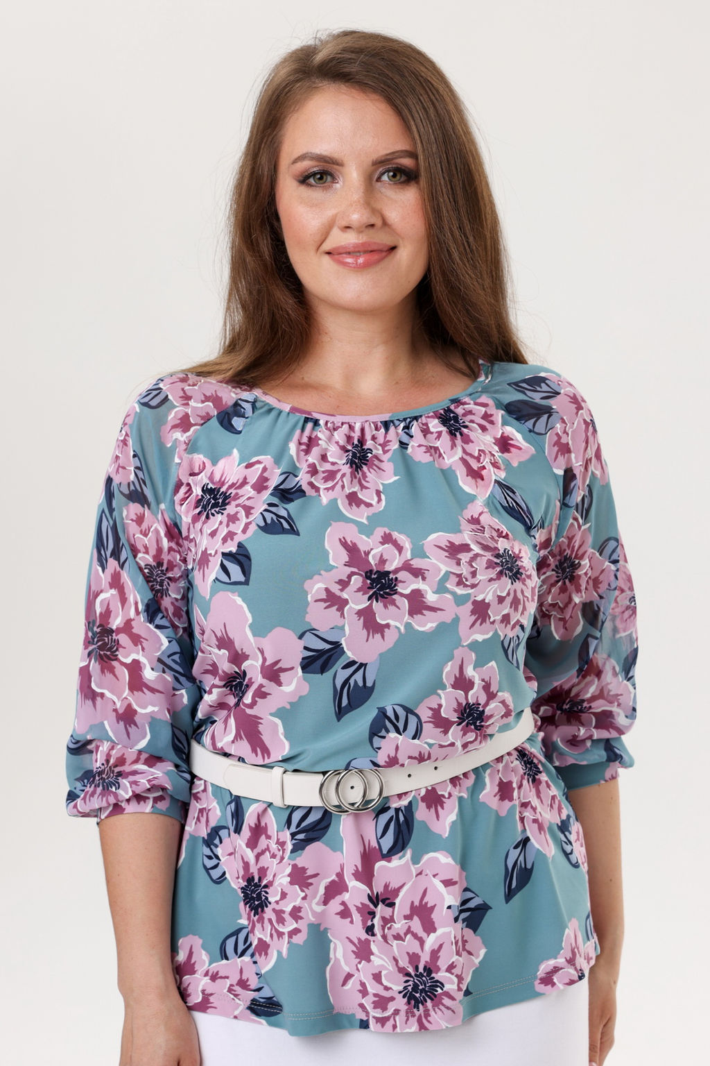 Блузка женская 7029-23/02/Бирюзовый, розовый