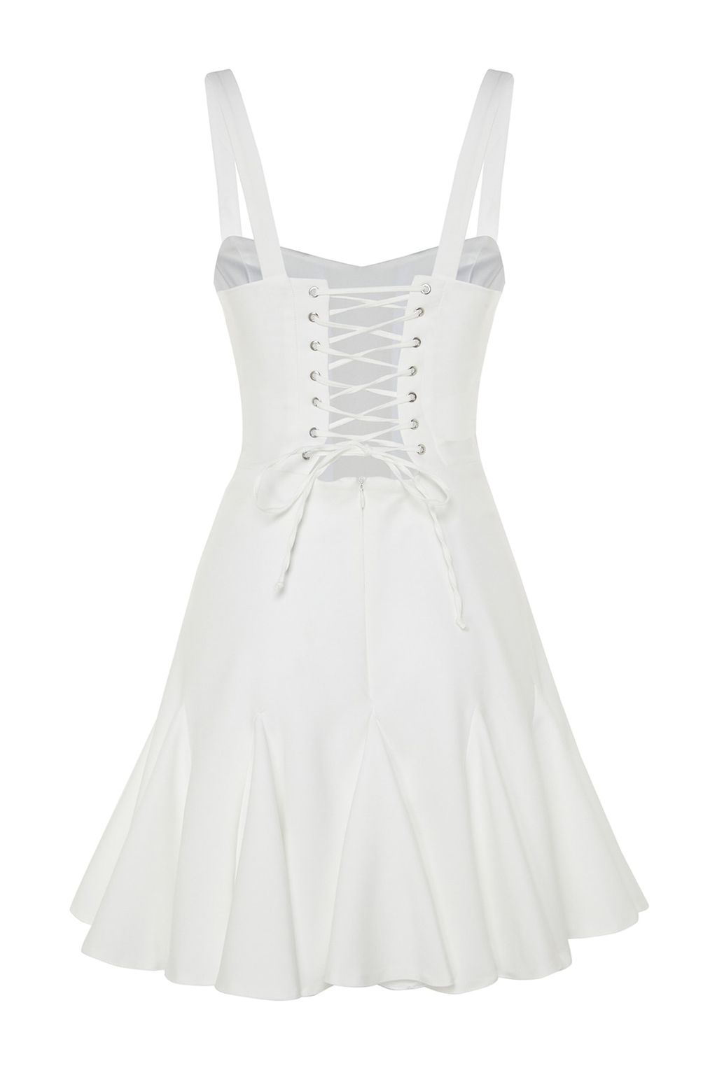 TRENDYOLMILLA Bridal Ekru A-Kesim Astarl? Korse Detayl? Biyeli Dokuma K?sa Abiye Gece Elbise TPRSS23EL00251  фото 9