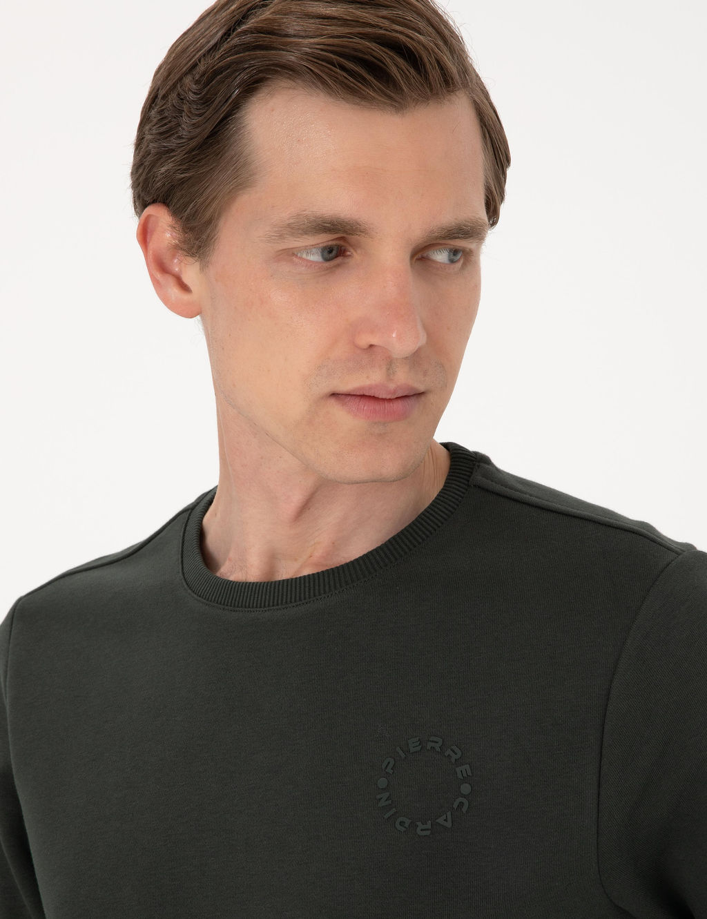 Koyu Ye_il 3 _plik Regular Fit Bisiklet Yaka Basic Sweatshirt
