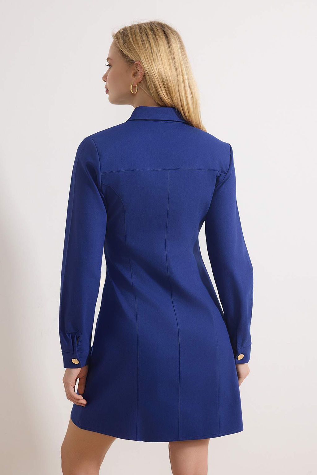 Lacivert Dugmeli Mini Gabardin Dokuma Elbise TWOSS26EL00144