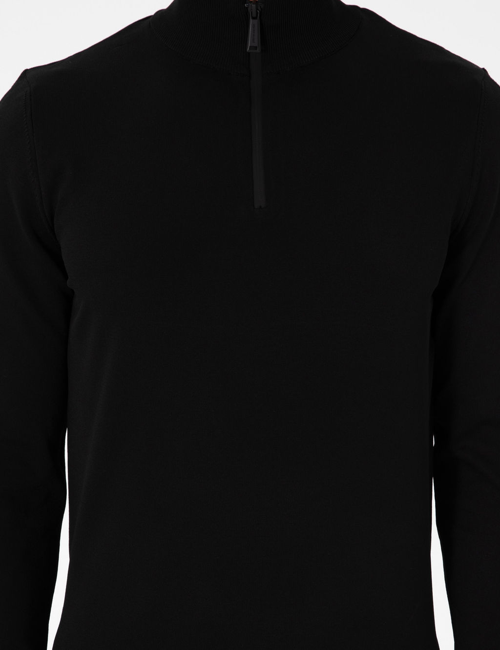 Siyah Slim Fit Fermuarl_ Dik Yaka Triko Kazak
