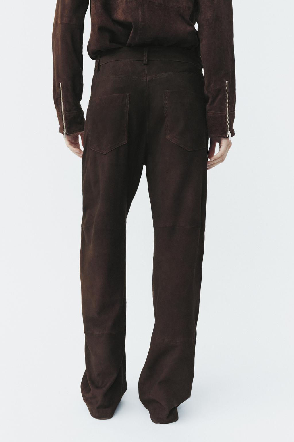 ZW COLLECTION LIMITED EDITION 100% SUEDE TROUSERS - Zara фото 4