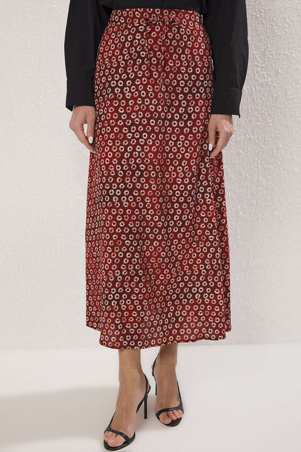 Trendyolmilla Bordo Retro Desenli Maroken Dokuma Uzun Etek TWOSS25ET00182  фото 3