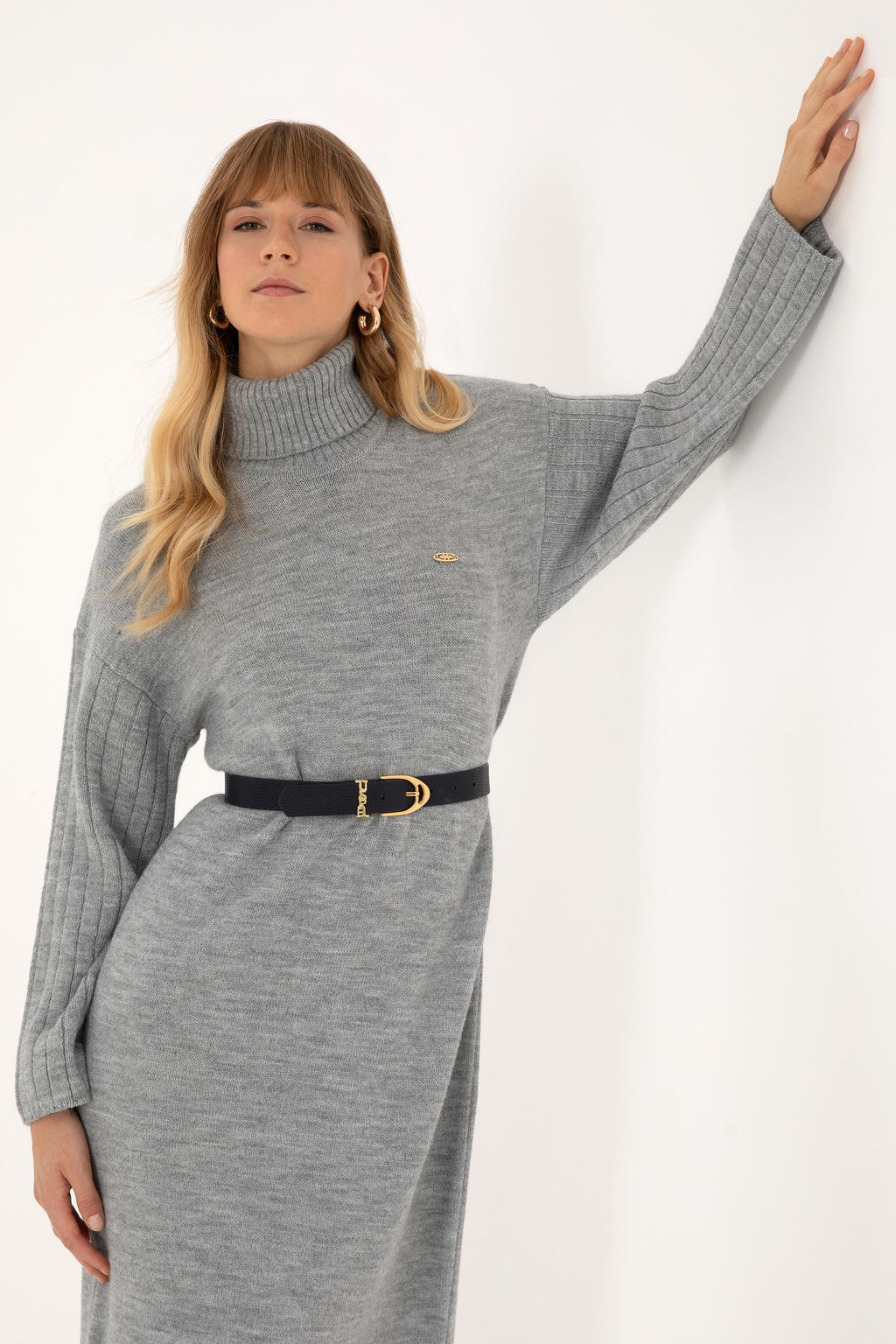 Kad_n Gri Melanj Triko Elbise - U.s. polo assn фото 2