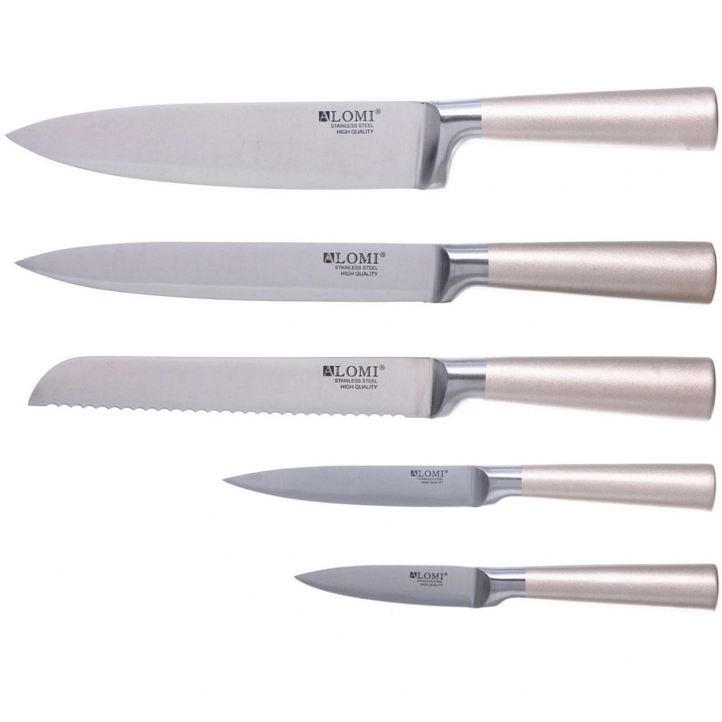 Набор ножей "SHEF" 6предметов (5ножей+подставка), золотая ручка