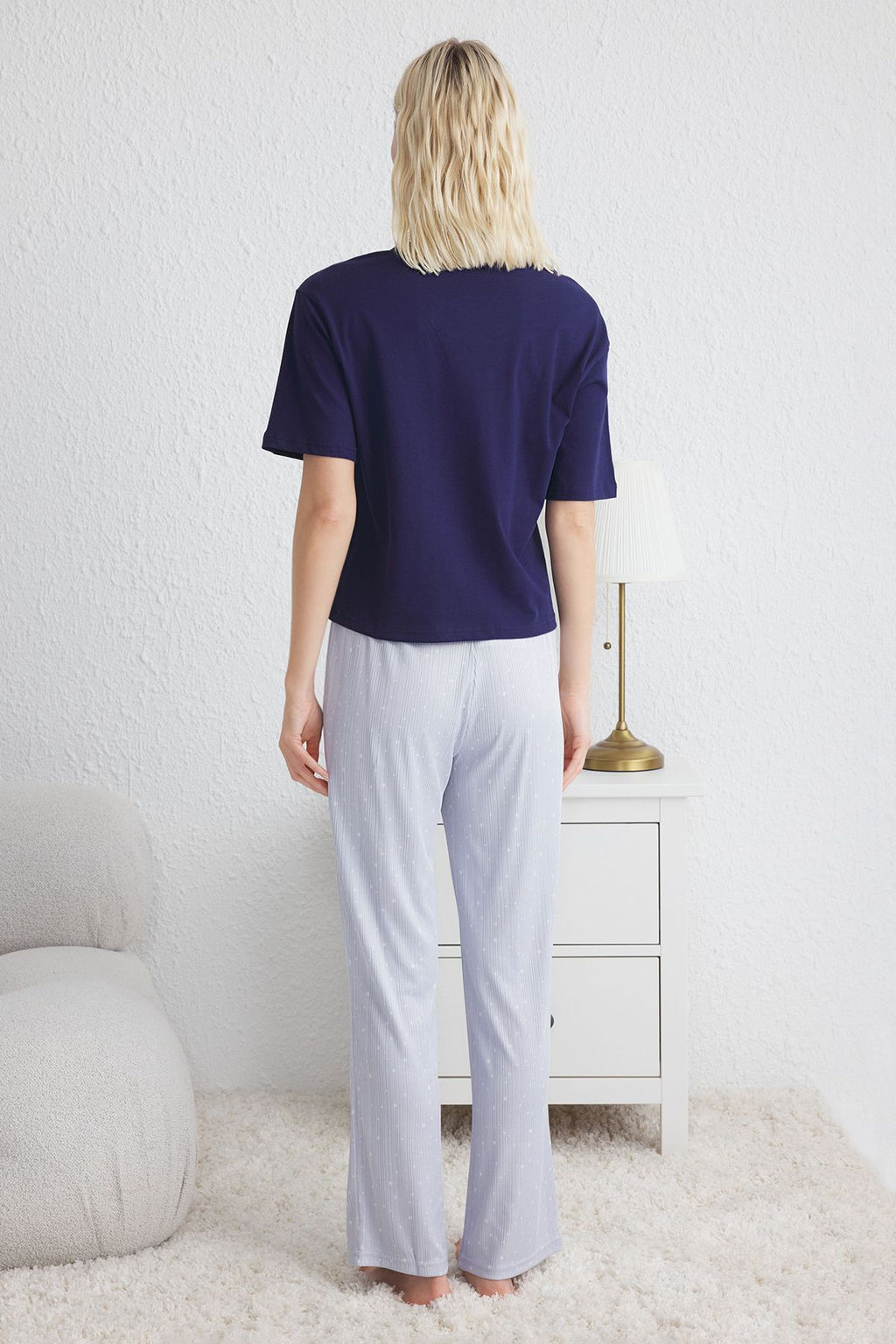 Trendyolmilla Mavi Y?ld?z Desenli Cep Detayl? Orme Pijama Tak?m? THMSS25PT00123 фото 10